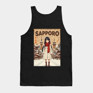 Anime Girl in a Snowy Japanese Cityscape Tank Top